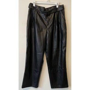 Who What Wear NWT Faux Leather Pants 16 Black High Rise Belted Pleat Front New